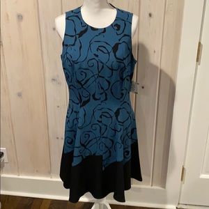 Anne Klein Blue and Black Print Dress